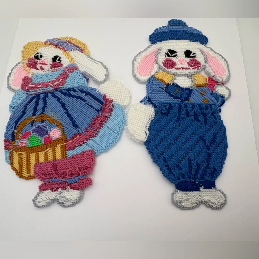 Colorful Handmade Easter Bunny Needlepoint Decor